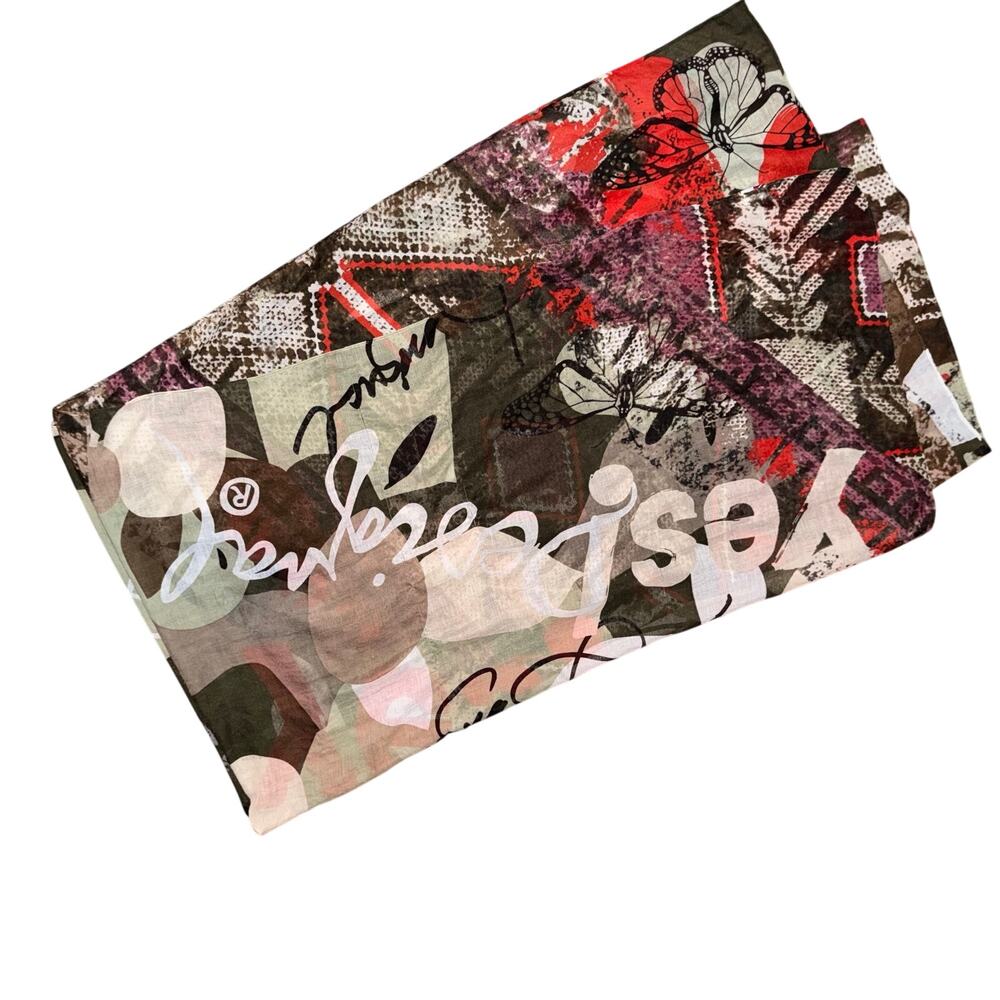 Desigual Patchwork Butterfly Print Lightweight Scarf Multicolor‎ Wrap 43" x 75"
